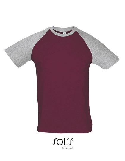 Raglan T-Shirt Funky 150 zum Besticken und Bedrucken in der Farbe Burgundy-Grey Melange mit Ihren Logo, Schriftzug oder Motiv.