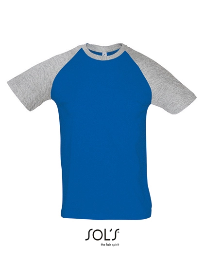 Raglan T-Shirt Funky 150 zum Besticken und Bedrucken in der Farbe Royal Blue-Grey Melange mit Ihren Logo, Schriftzug oder Motiv.