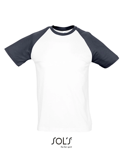 Raglan T-Shirt Funky 150 zum Besticken und Bedrucken in der Farbe White-Navy mit Ihren Logo, Schriftzug oder Motiv.