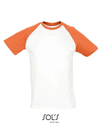 Raglan T-Shirt Funky 150 zum Besticken und Bedrucken in der Farbe White-Orange mit Ihren Logo, Schriftzug oder Motiv.