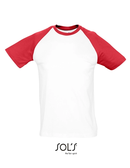 Raglan T-Shirt Funky 150 zum Besticken und Bedrucken in der Farbe White-Red mit Ihren Logo, Schriftzug oder Motiv.