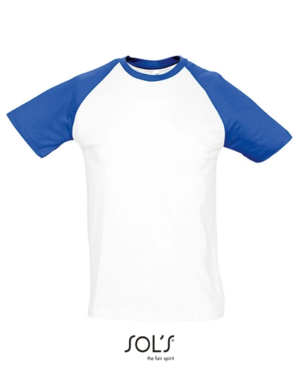 Raglan T-Shirt Funky 150 zum Besticken und Bedrucken in der Farbe White-Royal Blue mit Ihren Logo, Schriftzug oder Motiv.