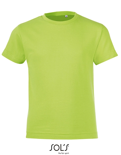 Kids´ Round Collar T-Shirt Regent Fit zum Besticken und Bedrucken in der Farbe Apple Green mit Ihren Logo, Schriftzug oder Motiv.