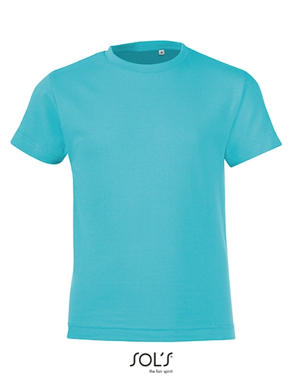 Kids´ Round Collar T-Shirt Regent Fit zum Besticken und Bedrucken in der Farbe Atoll Blue mit Ihren Logo, Schriftzug oder Motiv.