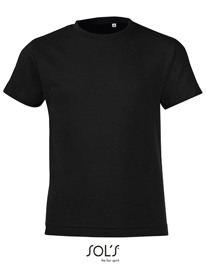 Kids´ Round Collar T-Shirt Regent Fit zum Besticken und Bedrucken in der Farbe Deep Black mit Ihren Logo, Schriftzug oder Motiv.