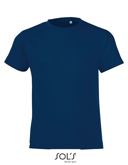 Kids´ Round Collar T-Shirt Regent Fit zum Besticken und Bedrucken in der Farbe French Navy mit Ihren Logo, Schriftzug oder Motiv.