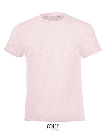 Kids´ Round Collar T-Shirt Regent Fit zum Besticken und Bedrucken in der Farbe Heather Pink mit Ihren Logo, Schriftzug oder Motiv.