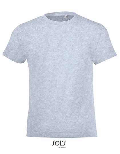 Kids´ Round Collar T-Shirt Regent Fit zum Besticken und Bedrucken in der Farbe Heather Sky mit Ihren Logo, Schriftzug oder Motiv.