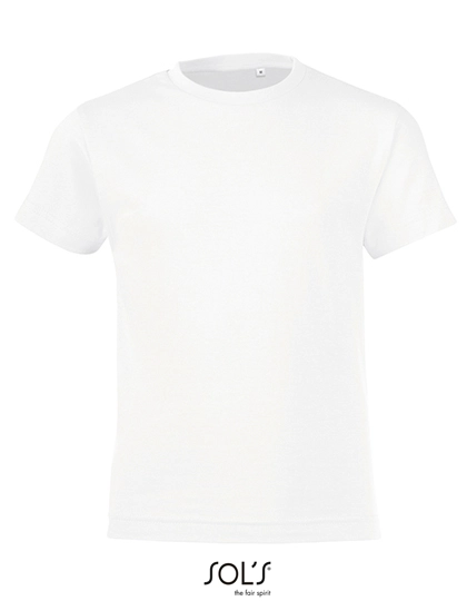 Kids´ Round Collar T-Shirt Regent Fit zum Besticken und Bedrucken in der Farbe White mit Ihren Logo, Schriftzug oder Motiv.