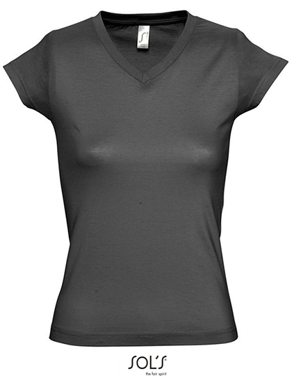 Women´s V-Neck-T-Shirt Moon zum Besticken und Bedrucken in der Farbe Dark Grey (Solid) mit Ihren Logo, Schriftzug oder Motiv.