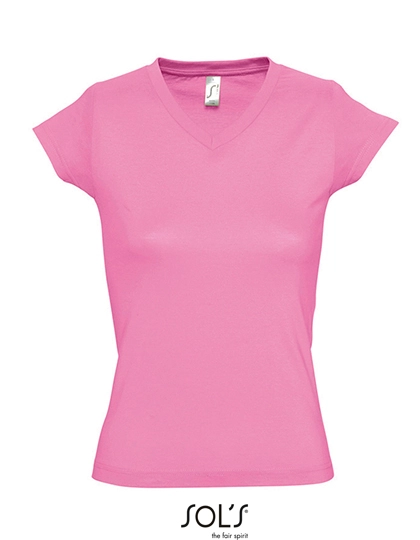 Women´s V-Neck-T-Shirt Moon zum Besticken und Bedrucken in der Farbe Orchid Pink mit Ihren Logo, Schriftzug oder Motiv.