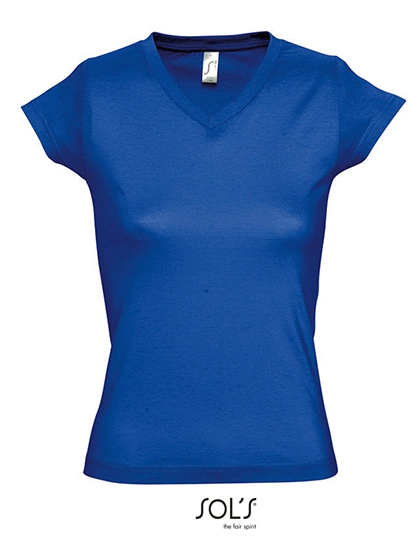 Women´s V-Neck-T-Shirt Moon zum Besticken und Bedrucken in der Farbe Royal Blue mit Ihren Logo, Schriftzug oder Motiv.