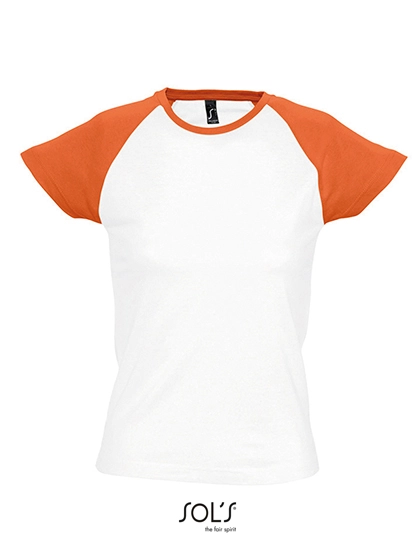 Women´s Raglan Colour-T Milky zum Besticken und Bedrucken in der Farbe White-Orange mit Ihren Logo, Schriftzug oder Motiv.
