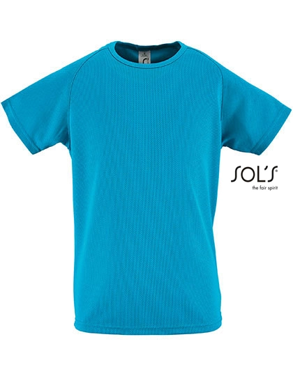Kids´ Raglan Sleeved T-Shirt Sporty zum Besticken und Bedrucken in der Farbe Aqua mit Ihren Logo, Schriftzug oder Motiv.