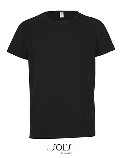 Kids´ Raglan Sleeved T-Shirt Sporty zum Besticken und Bedrucken in der Farbe Black mit Ihren Logo, Schriftzug oder Motiv.