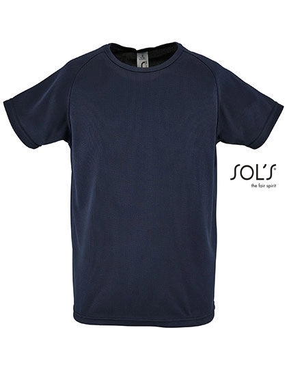 Kids´ Raglan Sleeved T-Shirt Sporty zum Besticken und Bedrucken in der Farbe French Navy mit Ihren Logo, Schriftzug oder Motiv.