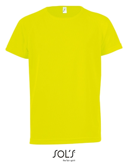 Kids´ Raglan Sleeved T-Shirt Sporty zum Besticken und Bedrucken in der Farbe Neon Yellow mit Ihren Logo, Schriftzug oder Motiv.