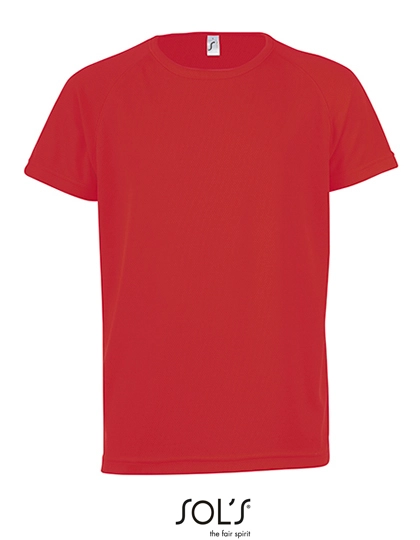 Kids´ Raglan Sleeved T-Shirt Sporty zum Besticken und Bedrucken in der Farbe Red mit Ihren Logo, Schriftzug oder Motiv.