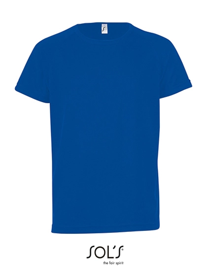 Kids´ Raglan Sleeved T-Shirt Sporty zum Besticken und Bedrucken in der Farbe Royal Blue mit Ihren Logo, Schriftzug oder Motiv.