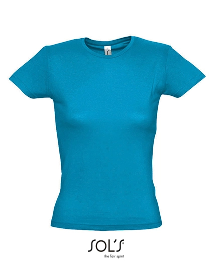 Women´s T-Shirt Miss zum Besticken und Bedrucken in der Farbe Aqua mit Ihren Logo, Schriftzug oder Motiv.