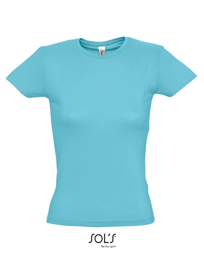 Women´s T-Shirt Miss zum Besticken und Bedrucken in der Farbe Atoll Blue mit Ihren Logo, Schriftzug oder Motiv.
