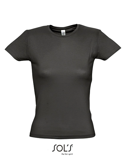 Women´s T-Shirt Miss zum Besticken und Bedrucken in der Farbe Dark Grey (Solid) mit Ihren Logo, Schriftzug oder Motiv.