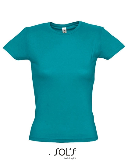 Women´s T-Shirt Miss zum Besticken und Bedrucken in der Farbe Duck Blue mit Ihren Logo, Schriftzug oder Motiv.