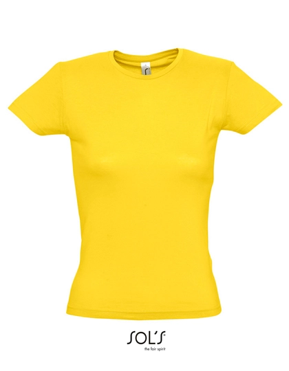 Women´s T-Shirt Miss zum Besticken und Bedrucken in der Farbe Gold mit Ihren Logo, Schriftzug oder Motiv.