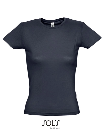 Women´s T-Shirt Miss zum Besticken und Bedrucken in der Farbe Navy mit Ihren Logo, Schriftzug oder Motiv.