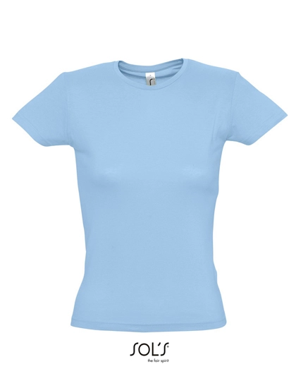 Women´s T-Shirt Miss zum Besticken und Bedrucken in der Farbe Sky Blue mit Ihren Logo, Schriftzug oder Motiv.