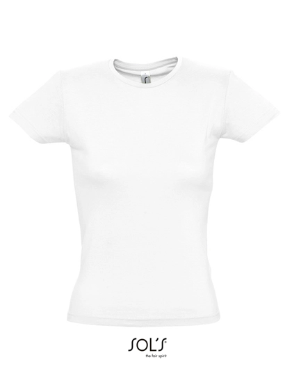 Women´s T-Shirt Miss zum Besticken und Bedrucken in der Farbe White mit Ihren Logo, Schriftzug oder Motiv.