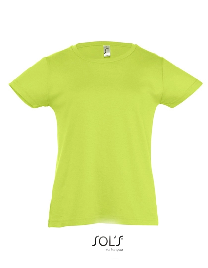 Kids´ T-Shirt Girlie Cherry zum Besticken und Bedrucken in der Farbe Apple Green mit Ihren Logo, Schriftzug oder Motiv.
