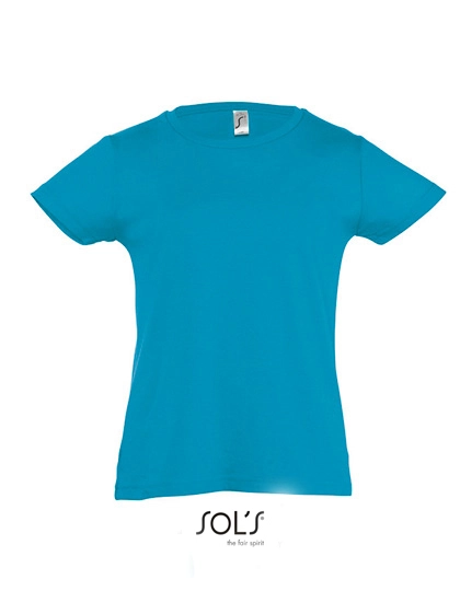 Kids´ T-Shirt Girlie Cherry zum Besticken und Bedrucken in der Farbe Aqua mit Ihren Logo, Schriftzug oder Motiv.