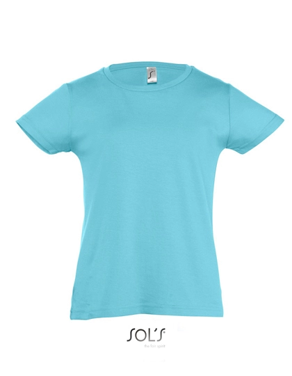 Kids´ T-Shirt Girlie Cherry zum Besticken und Bedrucken in der Farbe Atoll Blue mit Ihren Logo, Schriftzug oder Motiv.