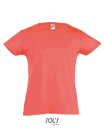Kids´ T-Shirt Girlie Cherry zum Besticken und Bedrucken in der Farbe Coral mit Ihren Logo, Schriftzug oder Motiv.