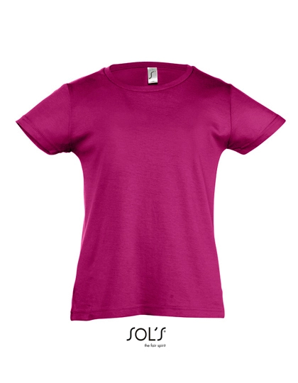 Kids´ T-Shirt Girlie Cherry zum Besticken und Bedrucken in der Farbe Fuchsia mit Ihren Logo, Schriftzug oder Motiv.