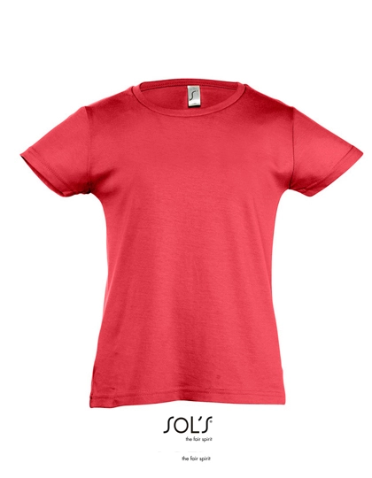 Kids´ T-Shirt Girlie Cherry zum Besticken und Bedrucken in der Farbe Red mit Ihren Logo, Schriftzug oder Motiv.
