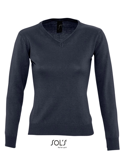 Women´s V-Neck Sweater Galaxy zum Besticken und Bedrucken in der Farbe Navy mit Ihren Logo, Schriftzug oder Motiv.