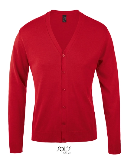 Men´s Golden V-Neck Knitted Cardigan zum Besticken und Bedrucken in der Farbe Red mit Ihren Logo, Schriftzug oder Motiv.