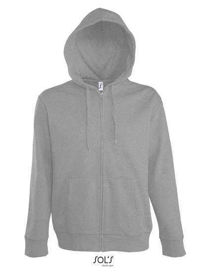 Men´s Hooded Zipped Jacket Seven zum Besticken und Bedrucken in der Farbe Grey Melange mit Ihren Logo, Schriftzug oder Motiv.