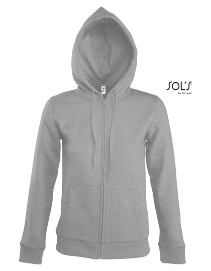Women´s Hooded Zipped Jacket Seven zum Besticken und Bedrucken in der Farbe Grey Melange mit Ihren Logo, Schriftzug oder Motiv.