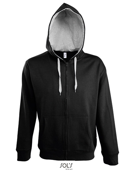 Men´s Contrasted Zipped Hooded Jacket Soul zum Besticken und Bedrucken in der Farbe Black-Grey Melange mit Ihren Logo, Schriftzug oder Motiv.