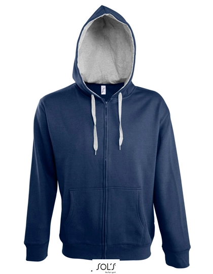 Men´s Contrasted Zipped Hooded Jacket Soul zum Besticken und Bedrucken in der Farbe French Navy-Grey Melange mit Ihren Logo, Schriftzug oder Motiv.