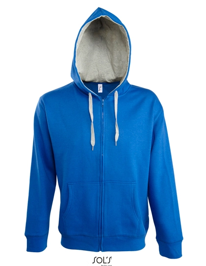 Men´s Contrasted Zipped Hooded Jacket Soul zum Besticken und Bedrucken in der Farbe Royal Blue-Grey Melange mit Ihren Logo, Schriftzug oder Motiv.