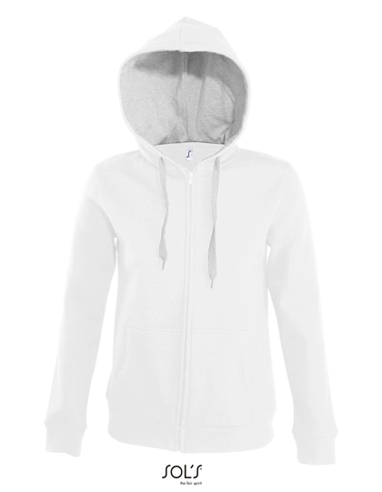 Women´s Contrast Hooded Zip Jacket Soul zum Besticken und Bedrucken in der Farbe White-Grey Melange mit Ihren Logo, Schriftzug oder Motiv.
