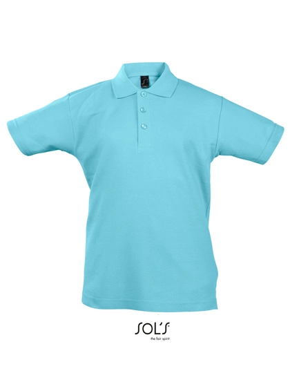 Kids´ Summer Polo II zum Besticken und Bedrucken in der Farbe Atoll Blue mit Ihren Logo, Schriftzug oder Motiv.