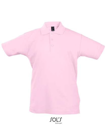 Kids´ Summer Polo II zum Besticken und Bedrucken in der Farbe Pink mit Ihren Logo, Schriftzug oder Motiv.