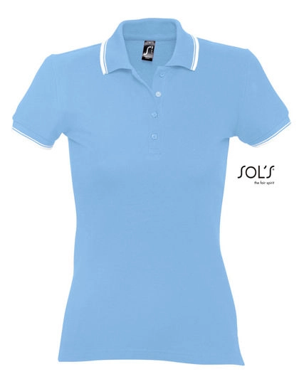 Women´s Polo Practice zum Besticken und Bedrucken in der Farbe Sky Blue-White mit Ihren Logo, Schriftzug oder Motiv.