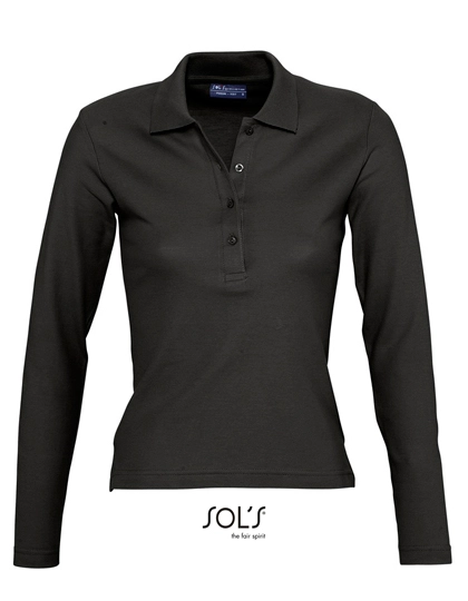 Women´s Long Sleeve Polo Podium zum Besticken und Bedrucken in der Farbe Black mit Ihren Logo, Schriftzug oder Motiv.