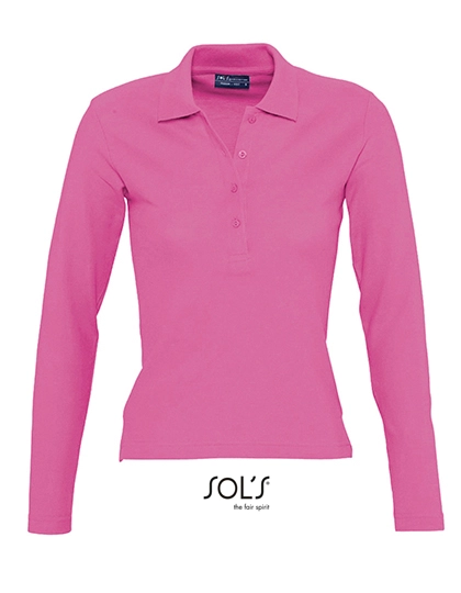 Women´s Long Sleeve Polo Podium zum Besticken und Bedrucken in der Farbe Flash Pink mit Ihren Logo, Schriftzug oder Motiv.